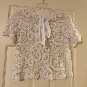 White lace top with silk tie